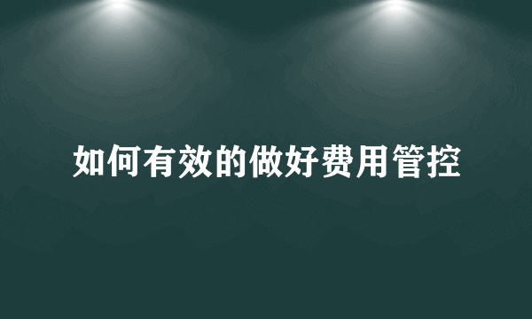 如何有效的做好费用管控