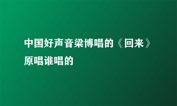 中国好声音梁博唱的《回来》原唱谁唱的