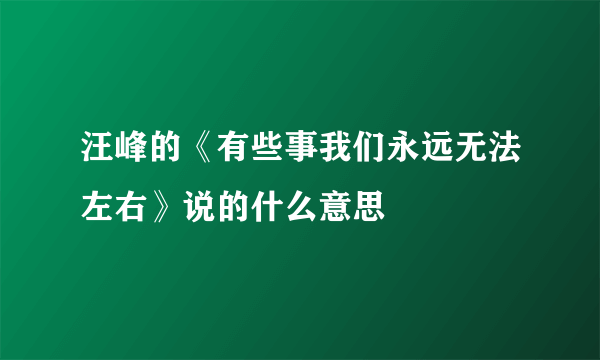 汪峰的《有些事我们永远无法左右》说的什么意思