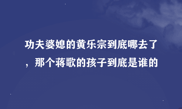 功夫婆媳的黄乐宗到底哪去了，那个蒋歌的孩子到底是谁的