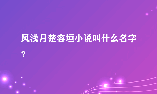 风浅月楚容垣小说叫什么名字？