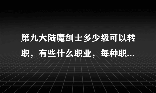 第九大陆魔剑士多少级可以转职，有些什么职业，每种职业有什么不同，在团队中的位置如何