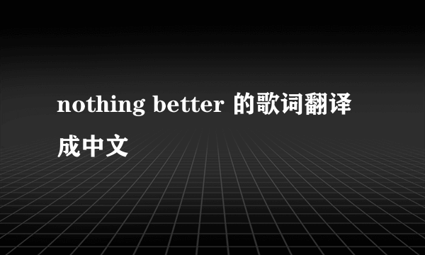 nothing better 的歌词翻译成中文