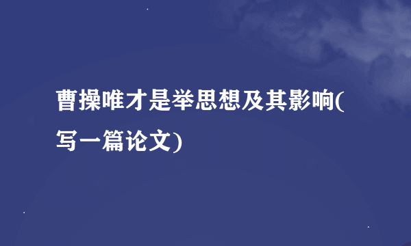 曹操唯才是举思想及其影响(写一篇论文)