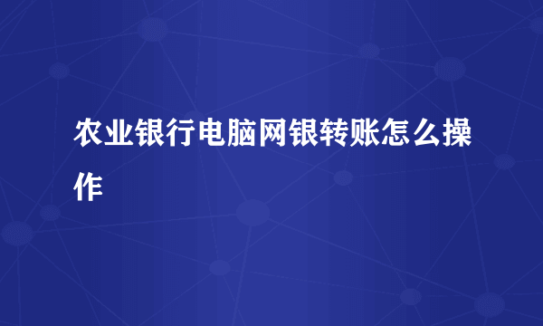 农业银行电脑网银转账怎么操作