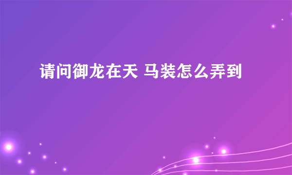 请问御龙在天 马装怎么弄到