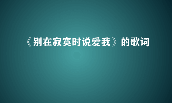 《别在寂寞时说爱我》的歌词