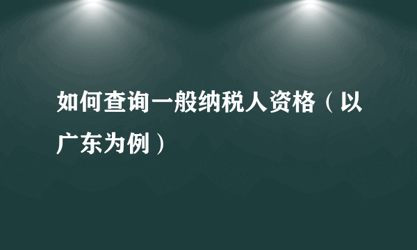 如何查询一般纳税人资格（以广东为例）