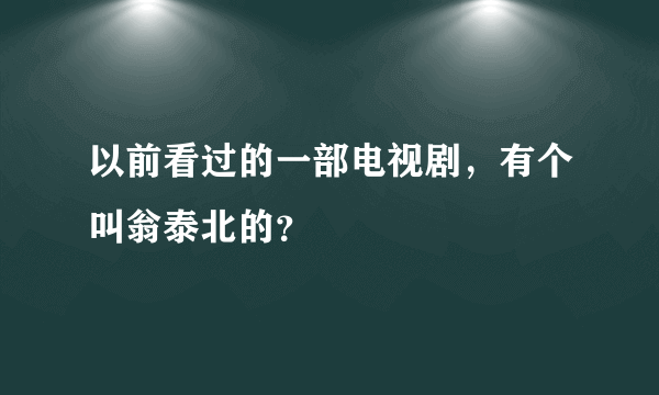 以前看过的一部电视剧，有个叫翁泰北的？