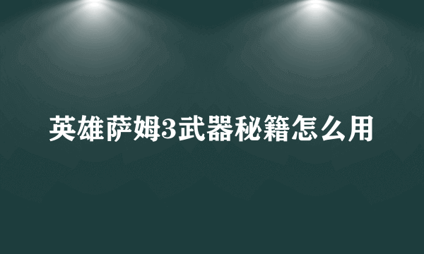 英雄萨姆3武器秘籍怎么用