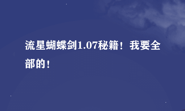 流星蝴蝶剑1.07秘籍！我要全部的！