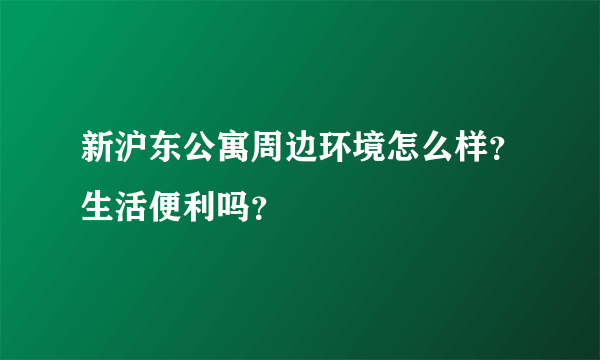 新沪东公寓周边环境怎么样？生活便利吗？