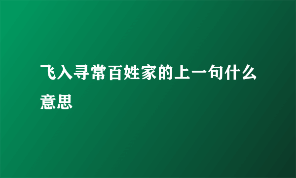 飞入寻常百姓家的上一句什么意思