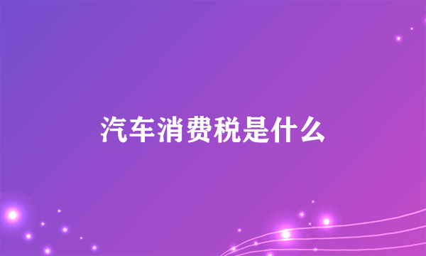 汽车消费税是什么