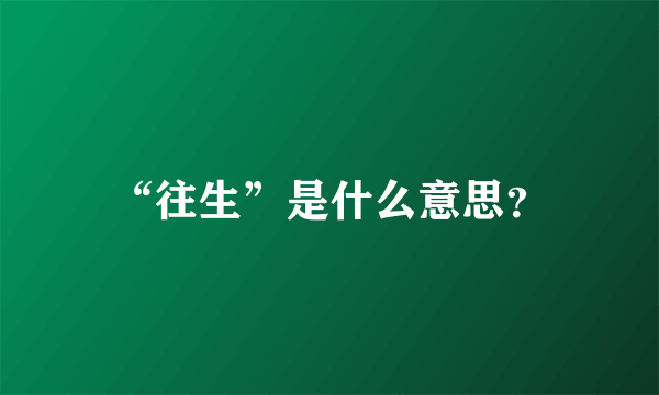 “往生”是什么意思？