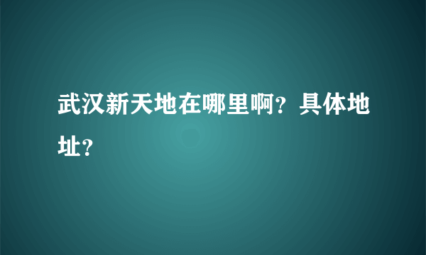 武汉新天地在哪里啊？具体地址？