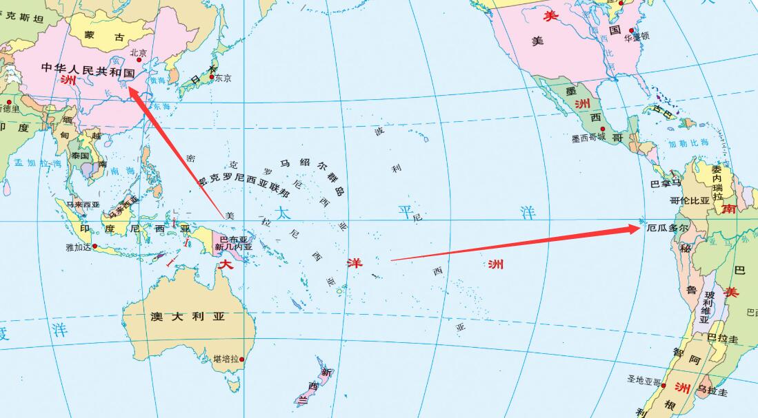 想知道:中国 厄瓜多尔 世界地图在哪？