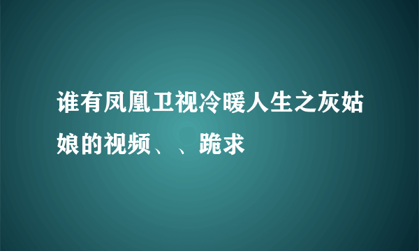 谁有凤凰卫视冷暖人生之灰姑娘的视频、、跪求