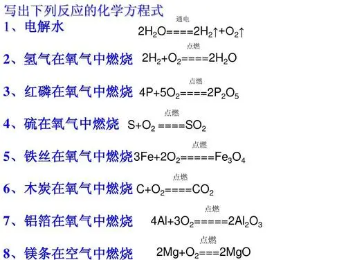 初三化学方程式全部