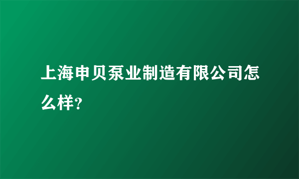 上海申贝泵业制造有限公司怎么样？