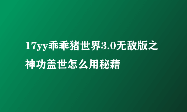 17yy乖乖猪世界3.0无敌版之神功盖世怎么用秘藉