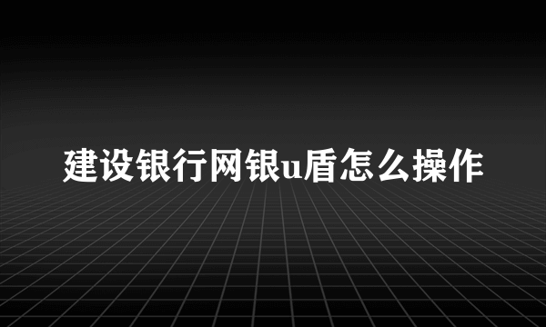 建设银行网银u盾怎么操作