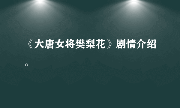 《大唐女将樊梨花》剧情介绍。