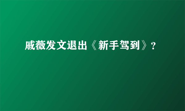 戚薇发文退出《新手驾到》？