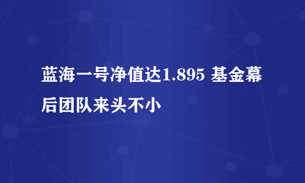 蓝海一号净值达1.895 基金幕后团队来头不小