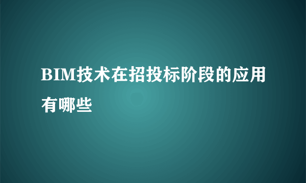 BIM技术在招投标阶段的应用有哪些