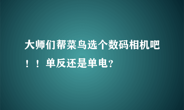 大师们帮菜鸟选个数码相机吧！！单反还是单电？