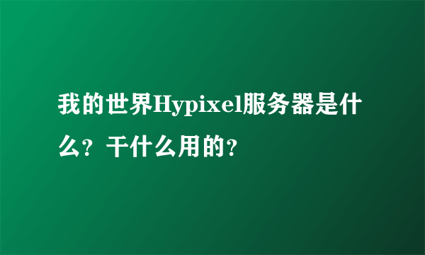 我的世界Hypixel服务器是什么？干什么用的？