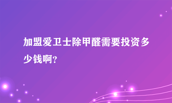 加盟爱卫士除甲醛需要投资多少钱啊？