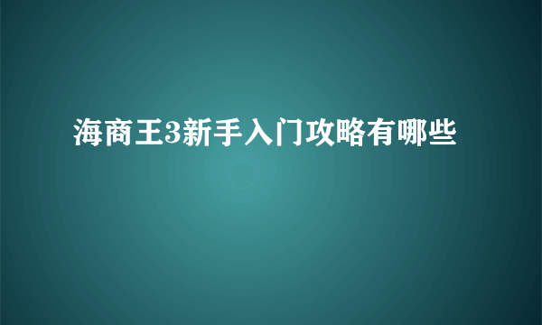 海商王3新手入门攻略有哪些