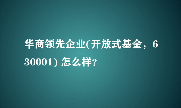 华商领先企业(开放式基金，630001) 怎么样？