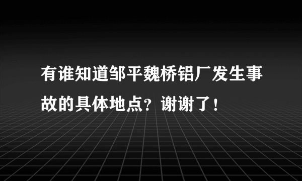 有谁知道邹平魏桥铝厂发生事故的具体地点？谢谢了！