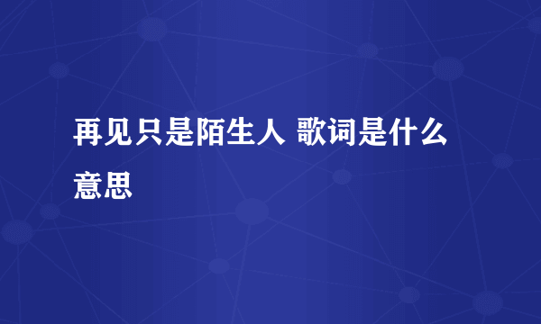 再见只是陌生人 歌词是什么意思