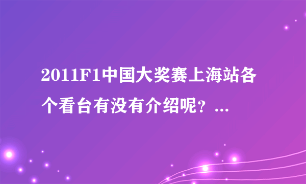 2011F1中国大奖赛上海站各个看台有没有介绍呢？我不知道选哪个位置好啊~~