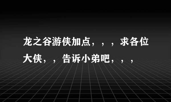 龙之谷游侠加点，，，求各位大侠，，告诉小弟吧，，，