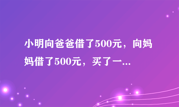 小明向爸爸借了500元，向妈妈借了500元，买了一双皮鞋970元，剩下30元，还给爸爸十元，还给妈妈十元自...