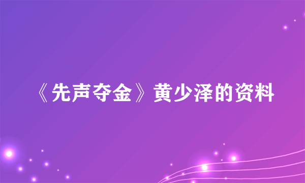 《先声夺金》黄少泽的资料