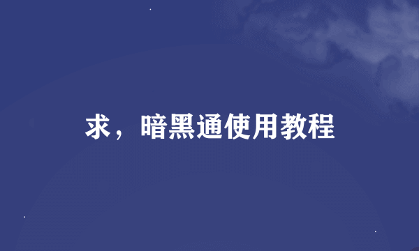 求，暗黑通使用教程