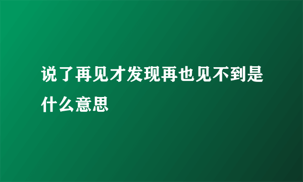 说了再见才发现再也见不到是什么意思