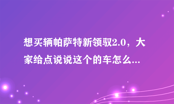 想买辆帕萨特新领驭2.0，大家给点说说这个的车怎么样？给点意见！