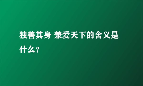 独善其身 兼爱天下的含义是什么？