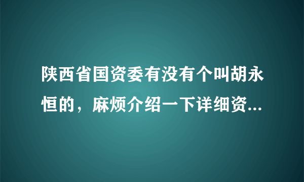 陕西省国资委有没有个叫胡永恒的，麻烦介绍一下详细资料，谢谢！