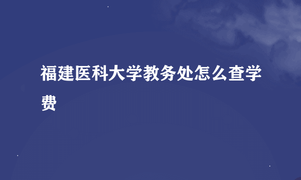 福建医科大学教务处怎么查学费