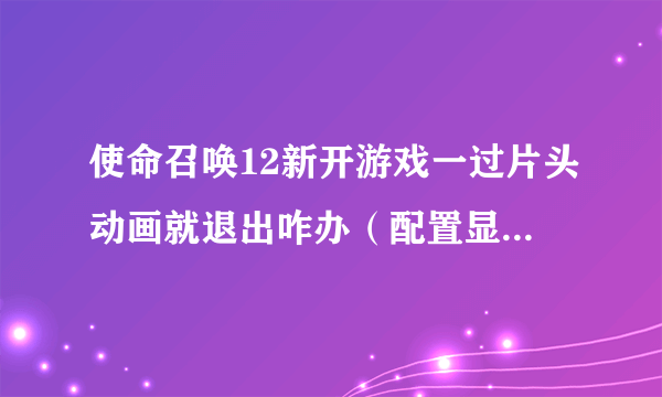 使命召唤12新开游戏一过片头动画就退出咋办（配置显示可以玩，内存还有100多G）