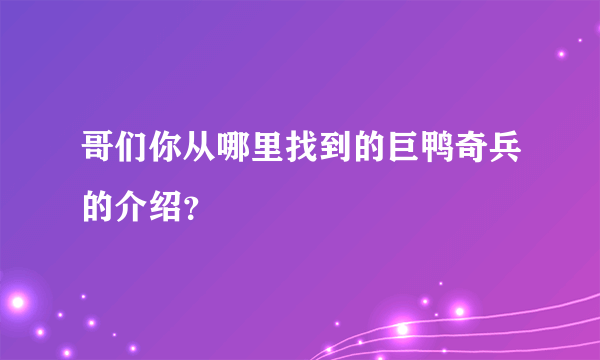 哥们你从哪里找到的巨鸭奇兵的介绍？