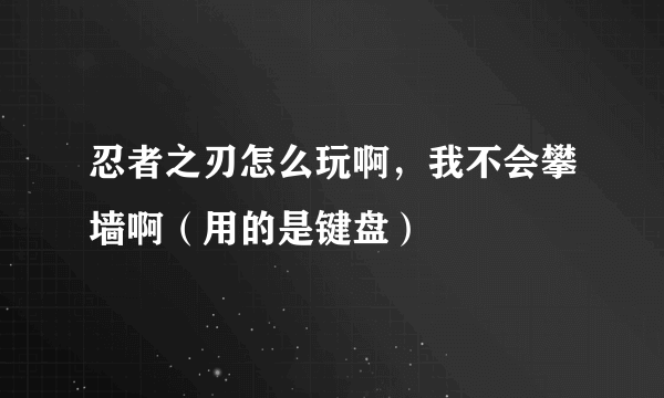 忍者之刃怎么玩啊，我不会攀墙啊（用的是键盘）